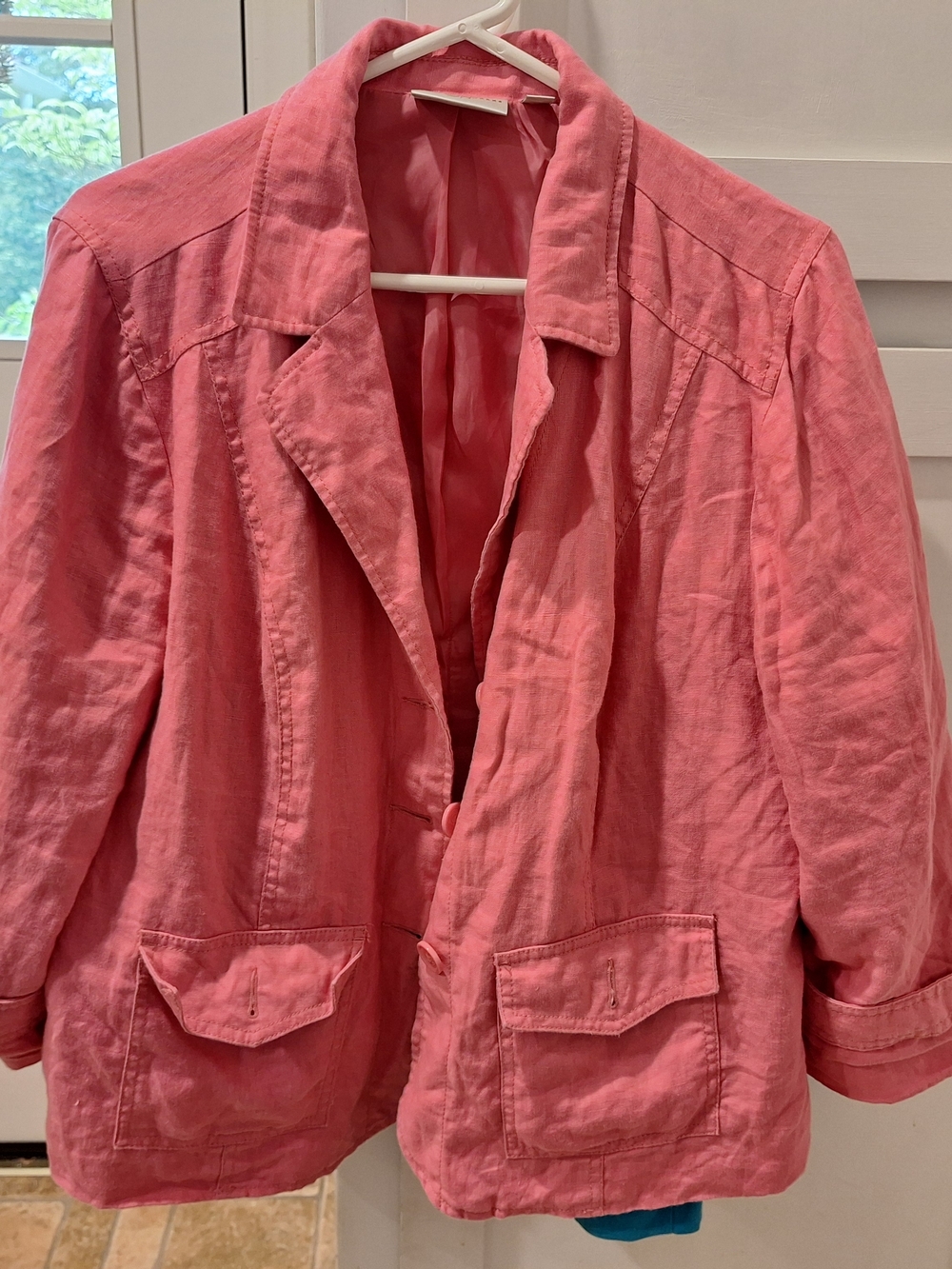 Studio Works Coral Pink Linen-Blend Blazer